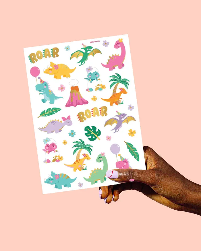 Girl Dinosaur Temporary Tattoo Sheets 2ct