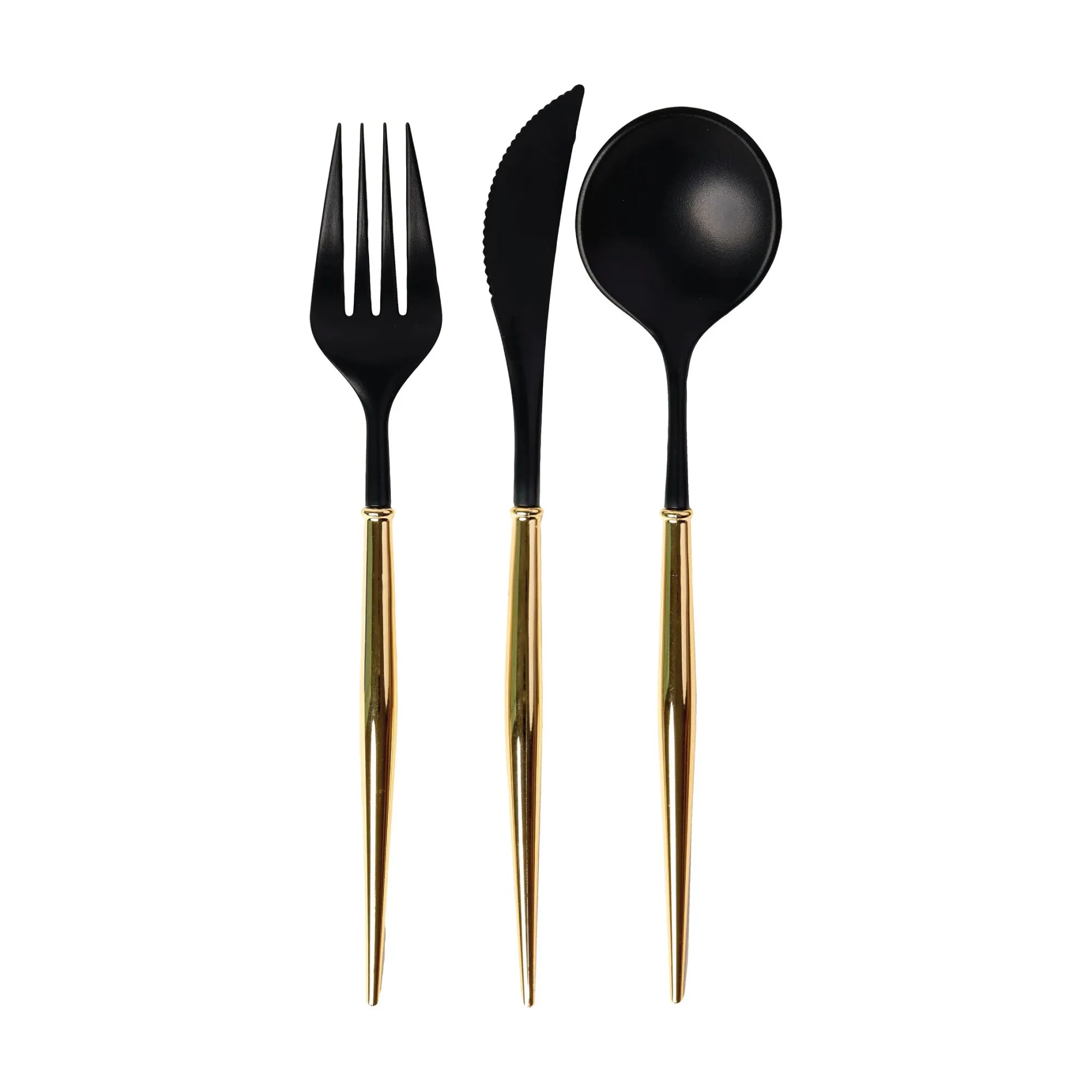 Gold & Black Plastic Cutlery Set for 8