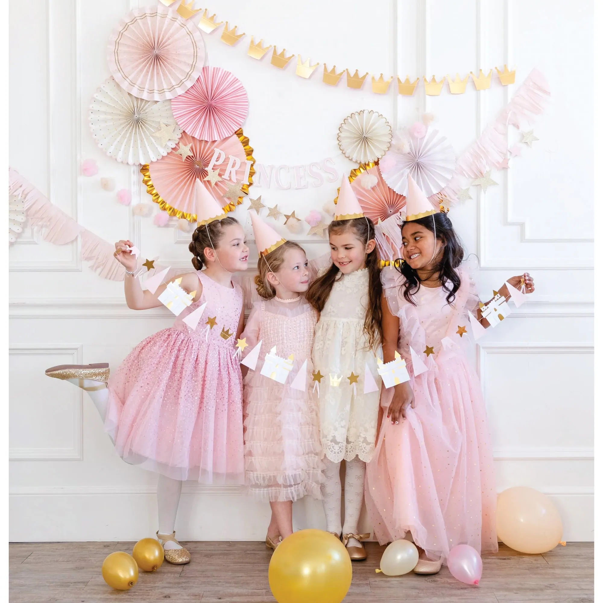 Gold & Pink Princess Paper Fan Decorations 6ct