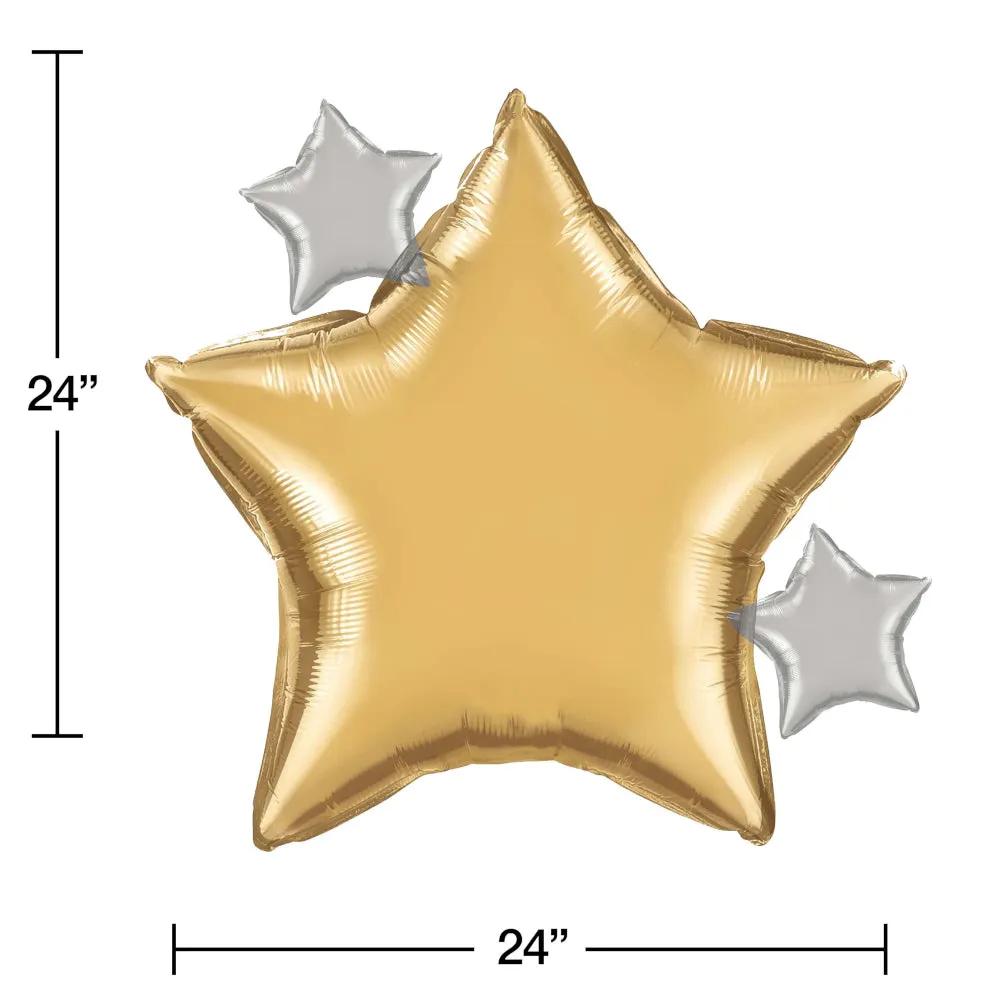 Gold & Silver Stars Foil Balloon 24in