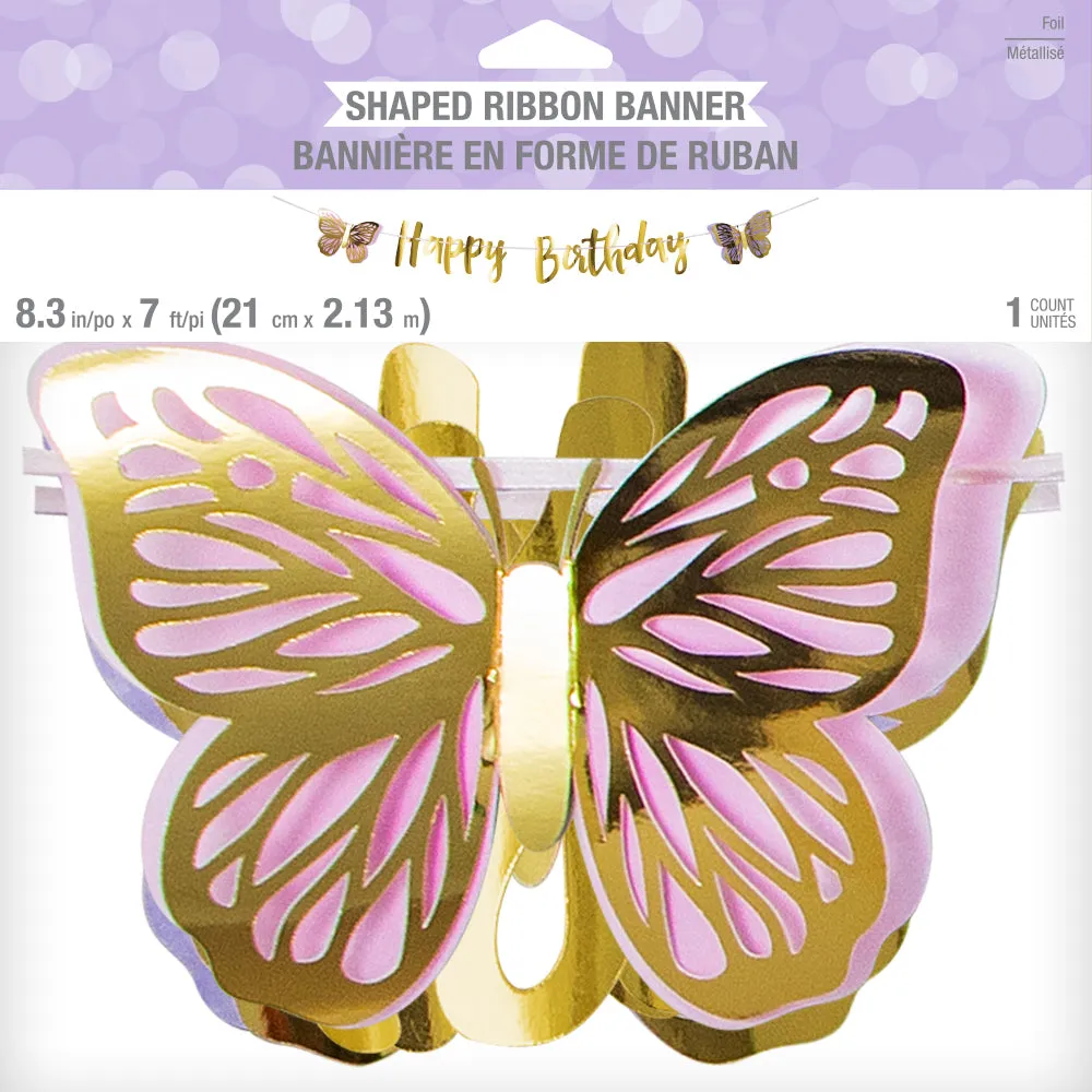 Gold Happy Birthday Butterfly Banner 7ft