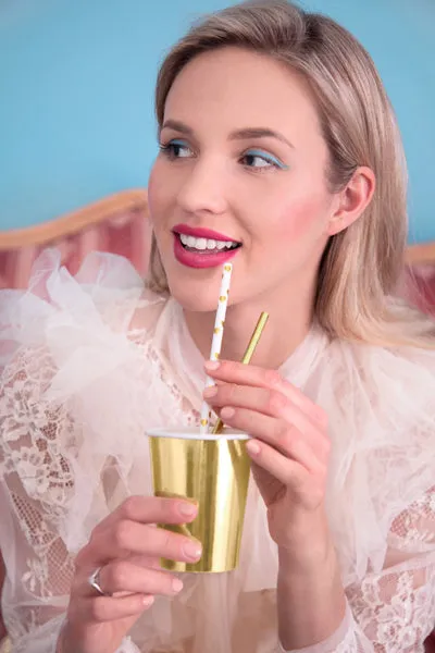 Gold Metallic Heart Paper Straws 10ct