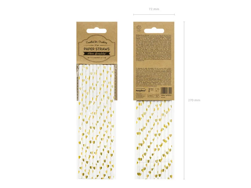 Gold Metallic Heart Paper Straws 10ct