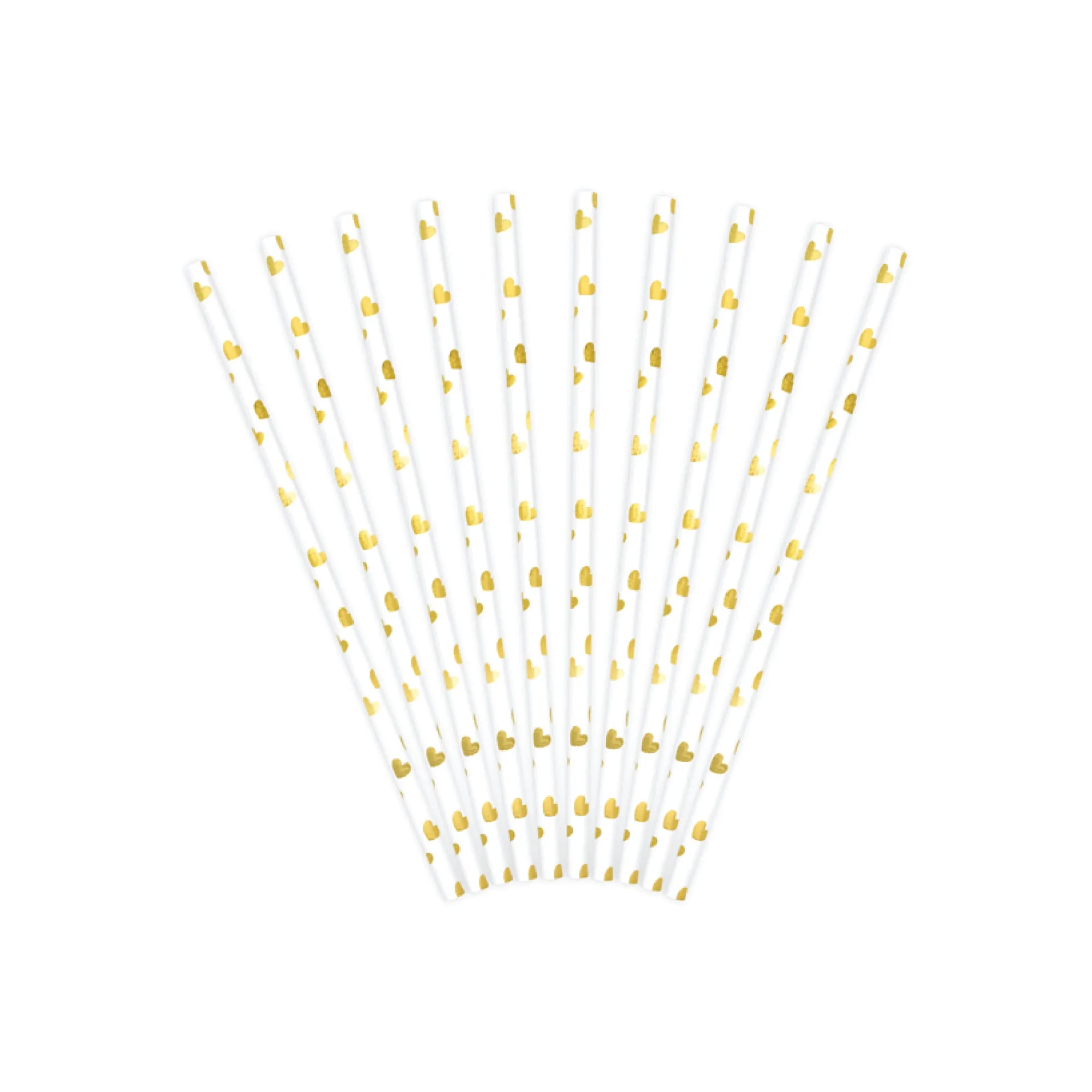 Gold Metallic Heart Paper Straws 10ct