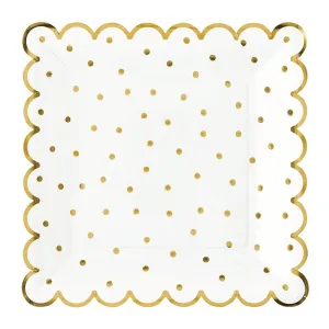 Gold Polka Dot Square Scalloped Lunch Plates 8ct