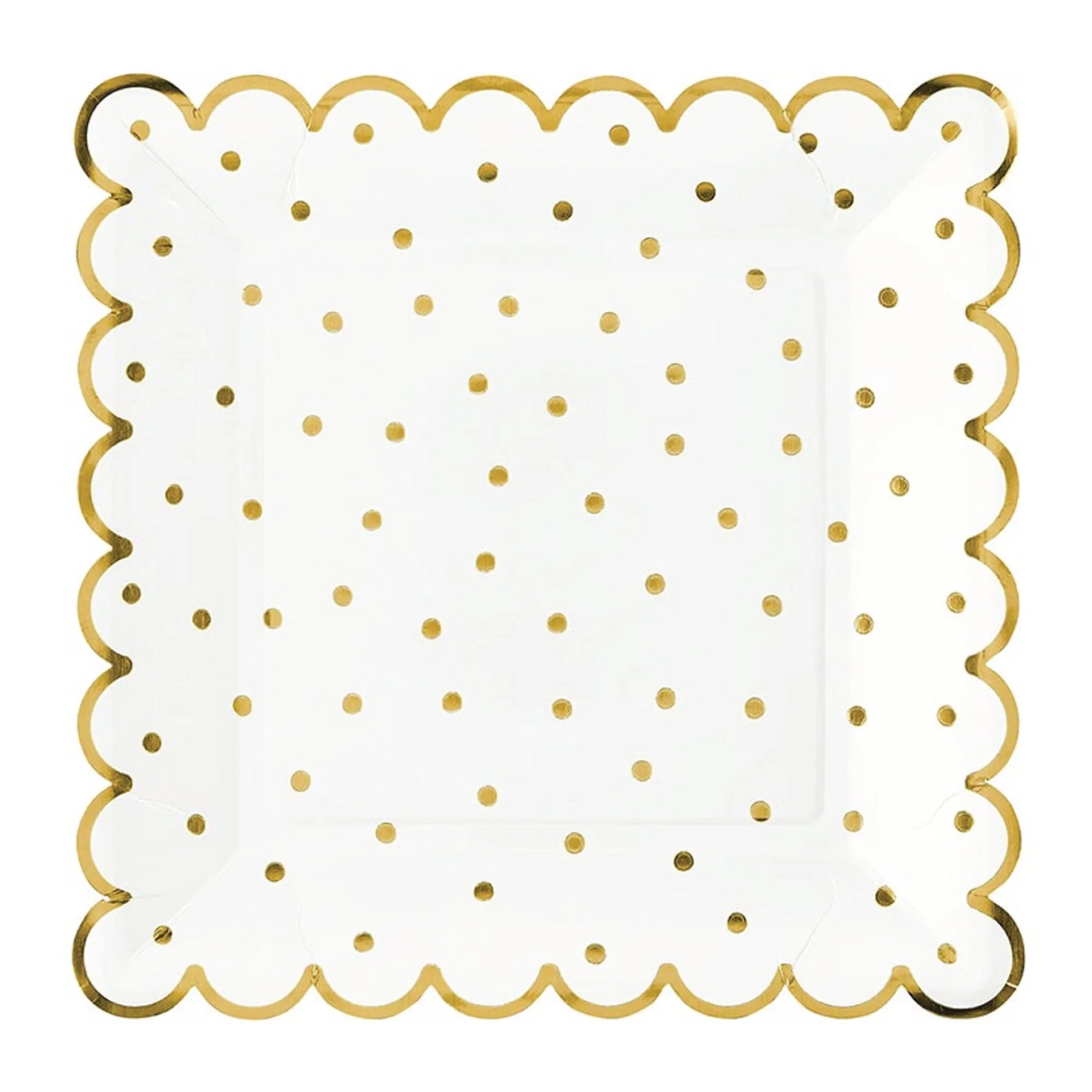 Gold Polka Dot Square Scalloped Lunch Plates 8ct