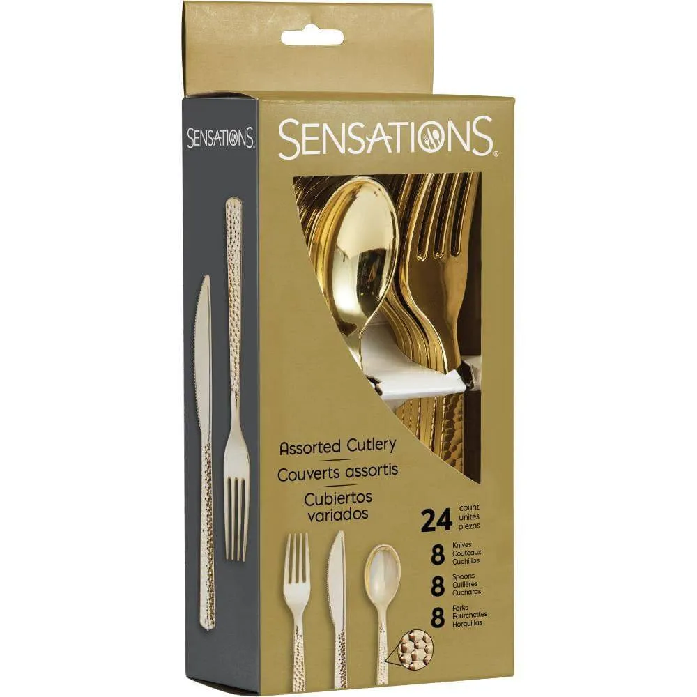 Gold Premium Hammered Plastic Cutlery Set for 8