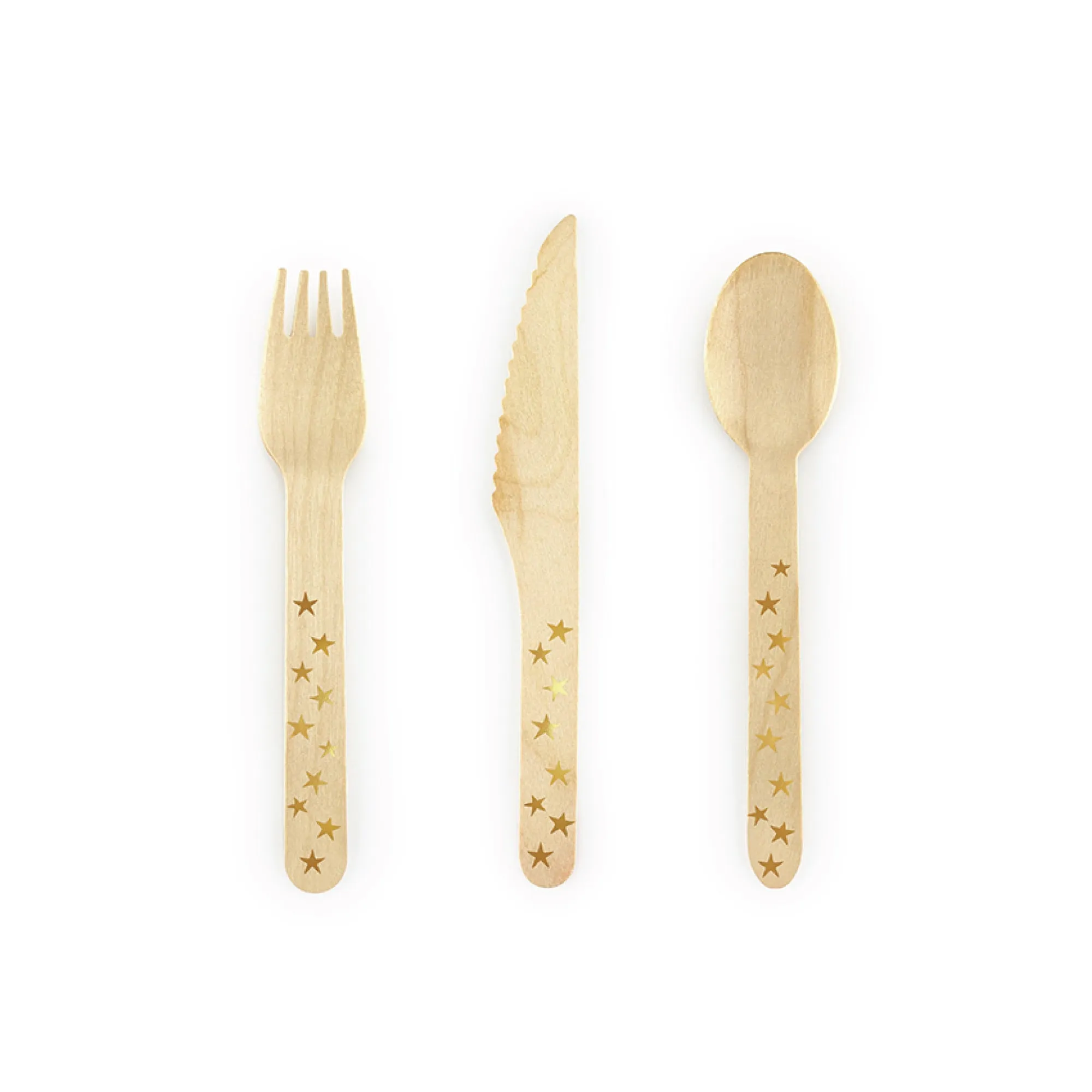 Gold Stars Wooden Cutlery Set for 6