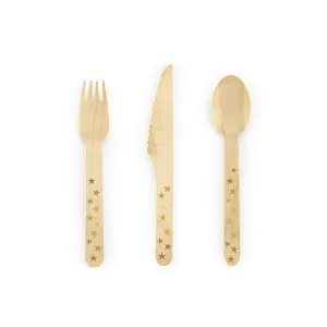 Gold Stars Wooden Cutlery Set for 6