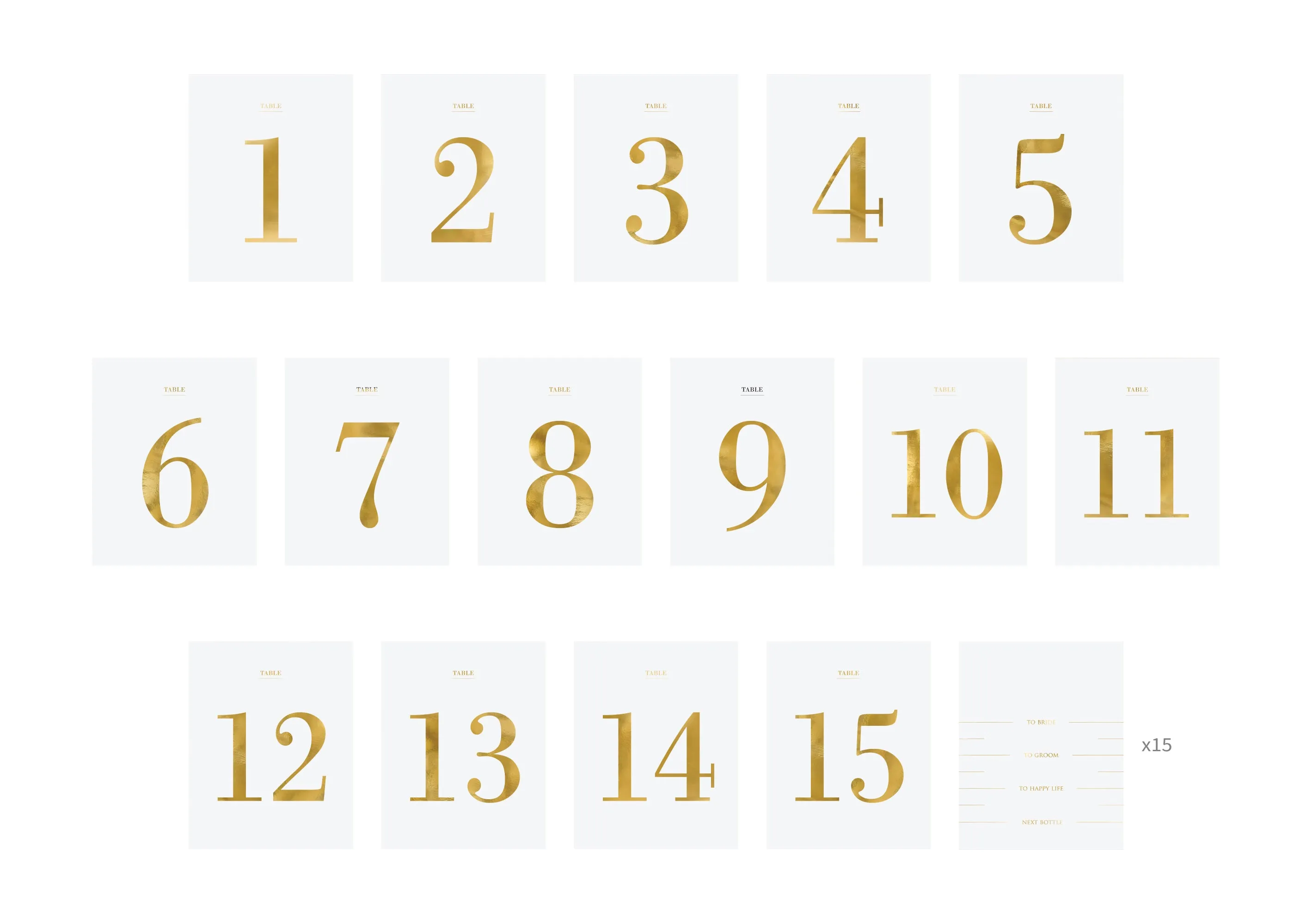 Gold Table Numbers for Wine Bottles (1-15) 30ct
