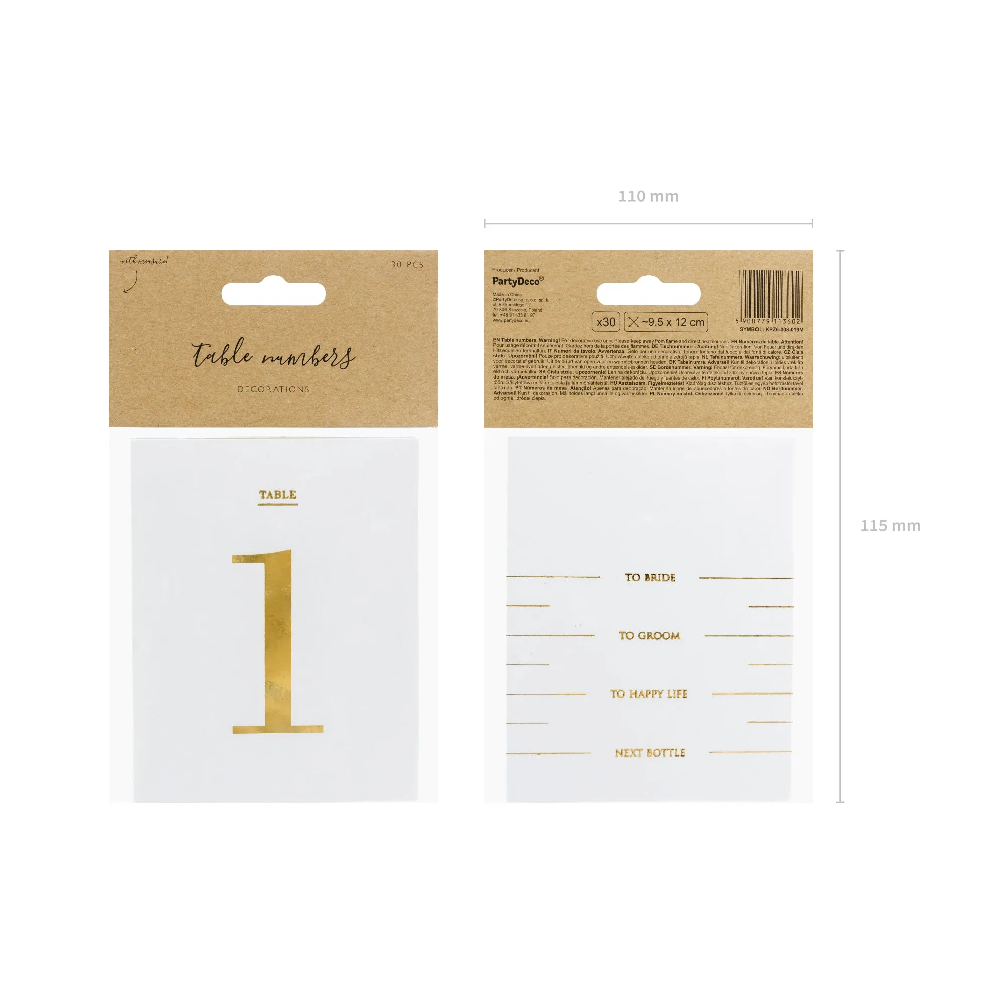 Gold Table Numbers for Wine Bottles (1-15) 30ct