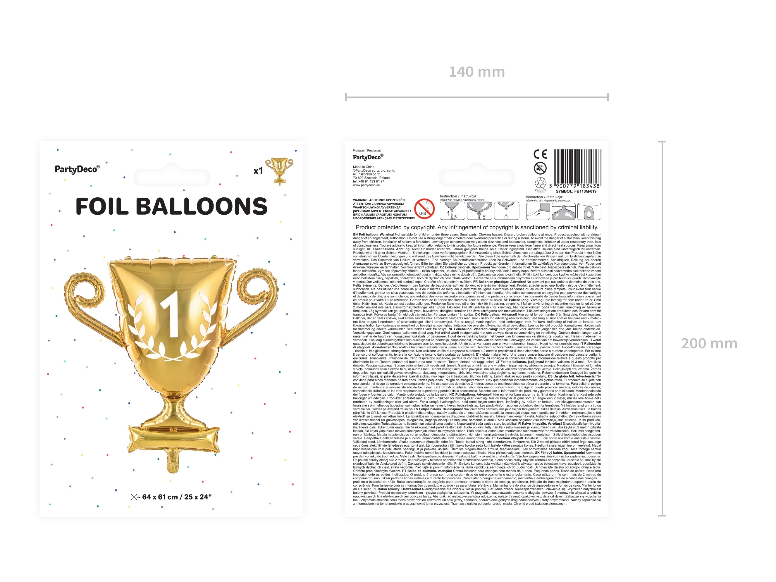 Gold Trophy Cup Foil Balloon 25in