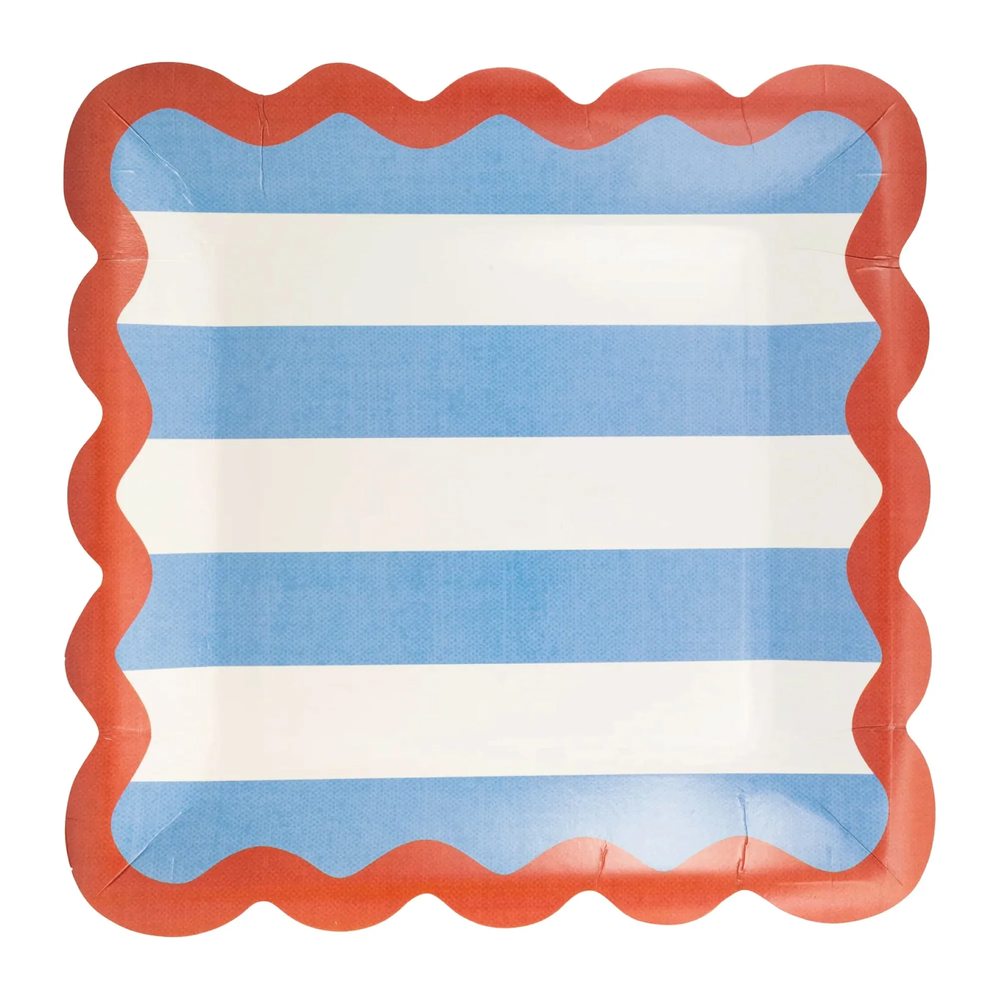 Hamptons Blue Stripes & Red Scalloped Lunch Plates 8ct