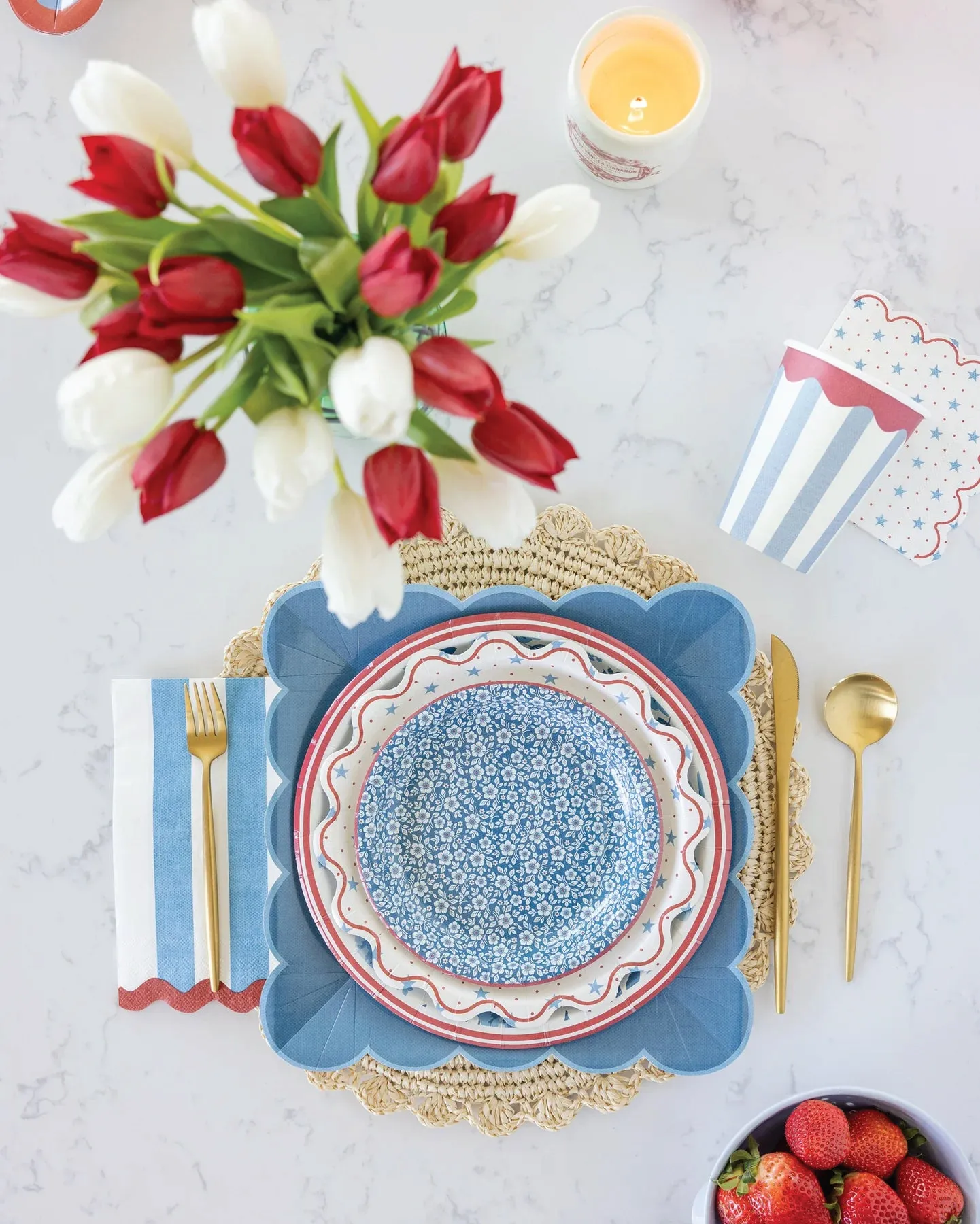 Hamptons Stripes & Scalloped Paper Guest Towels 24ct