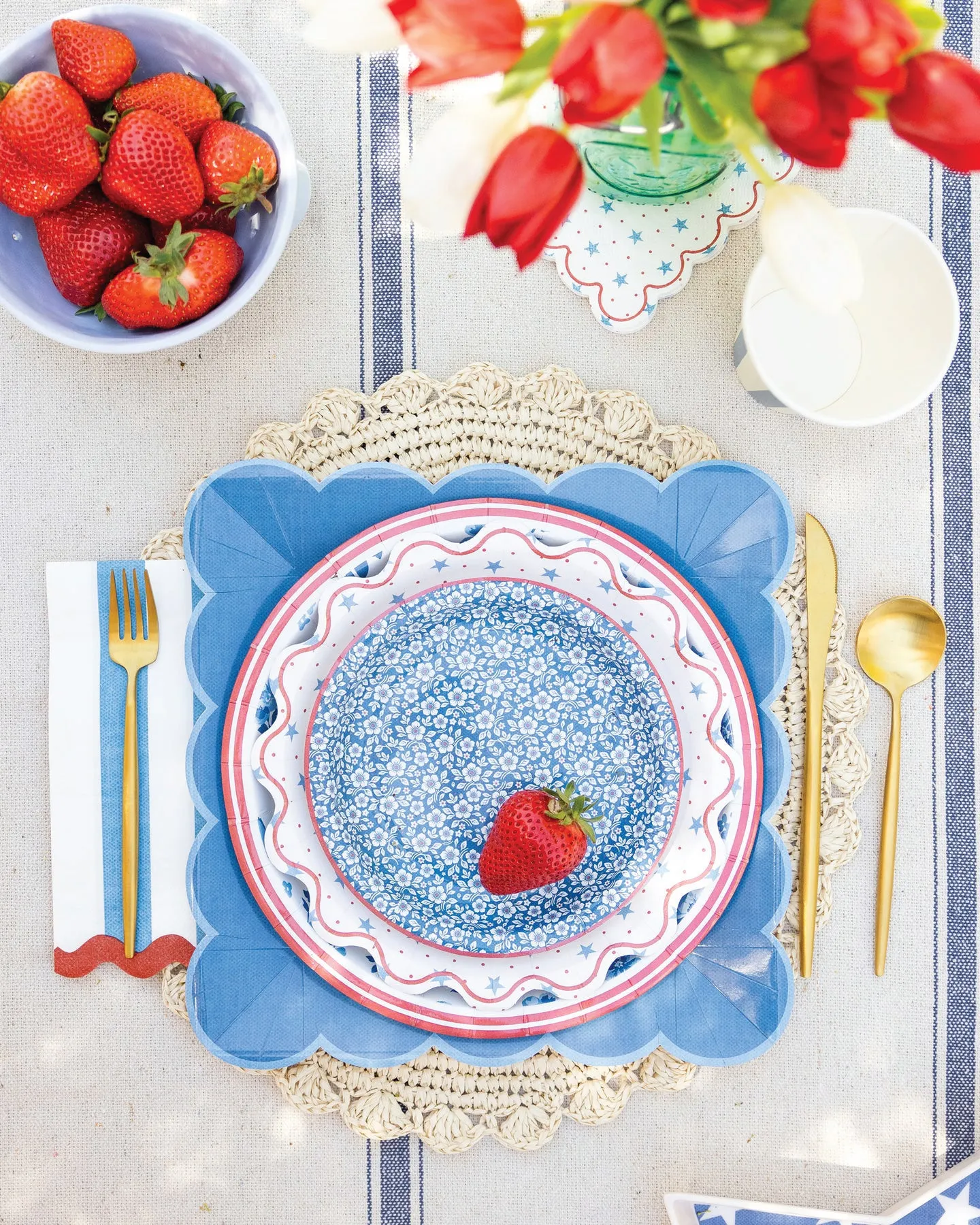 Hamptons Stripes & Scalloped Paper Guest Towels 24ct