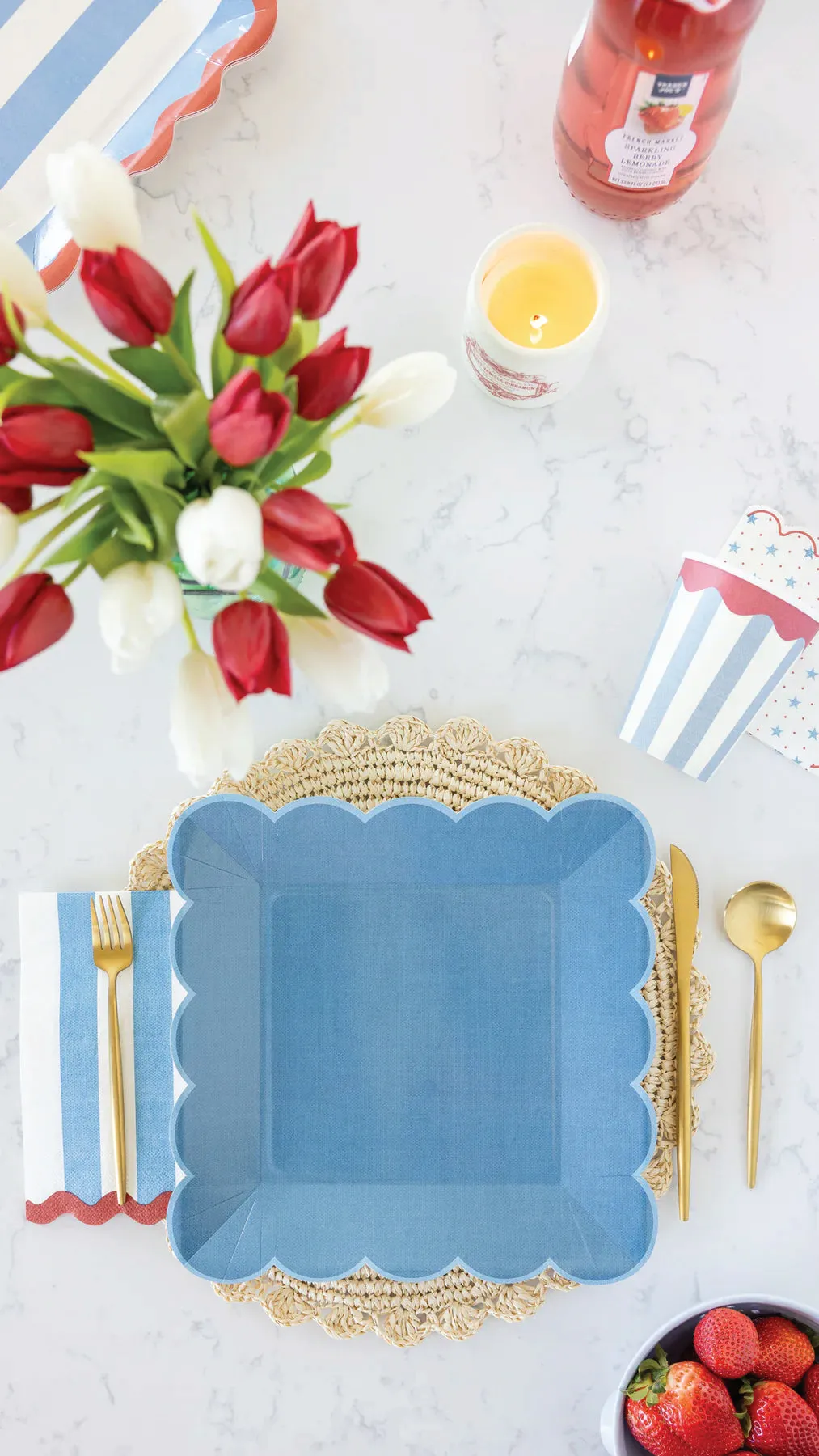 Hamptons Stripes & Scalloped Paper Guest Towels 24ct