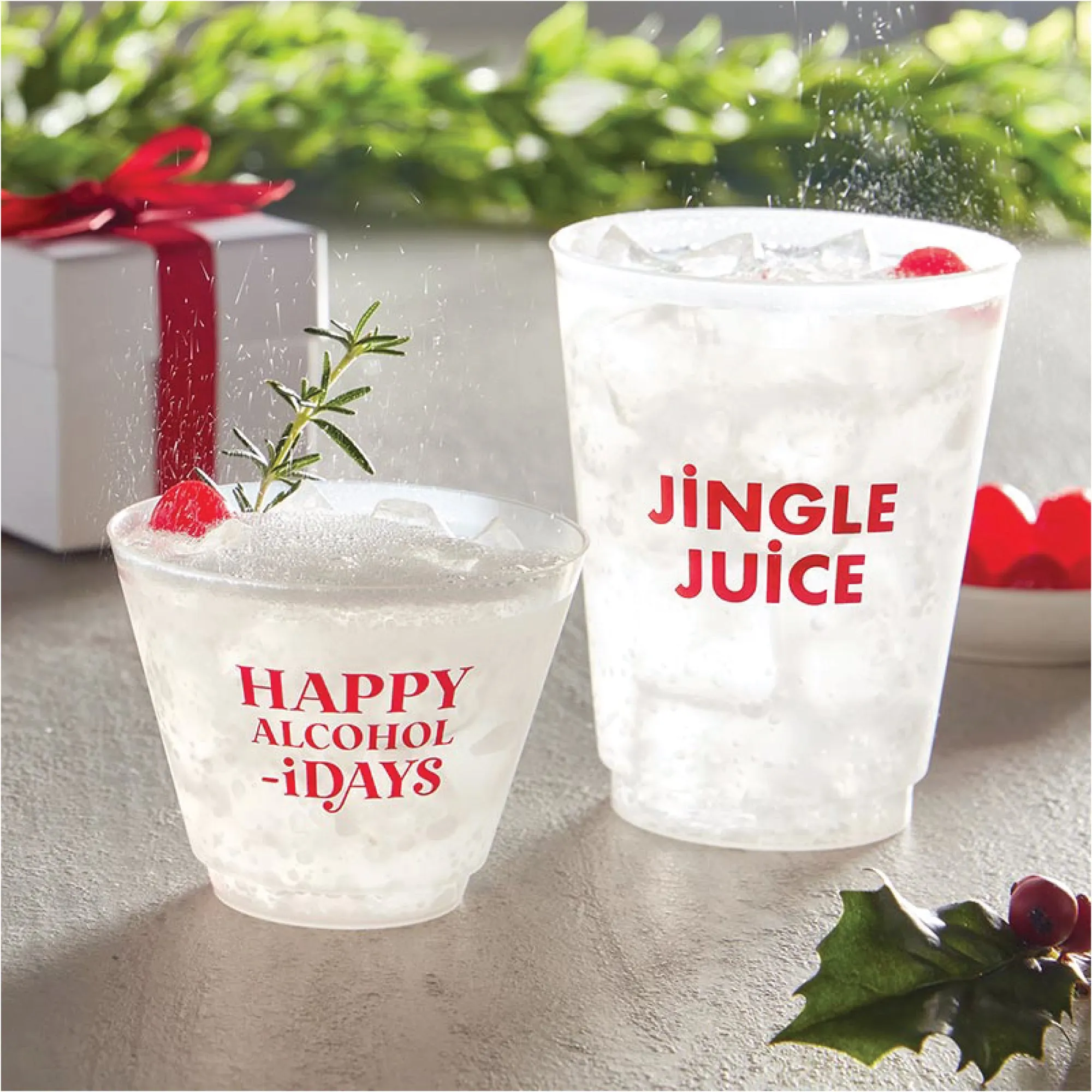 Happy Alcohol-idays Plastic Frosted Wine Cups 8ct
