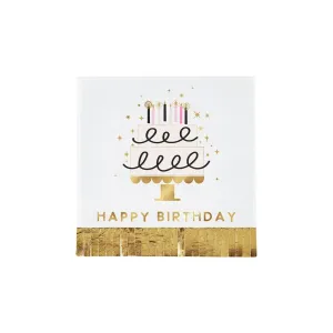 Happy Birthday Cake Fringed Dessert Napkins 20ct