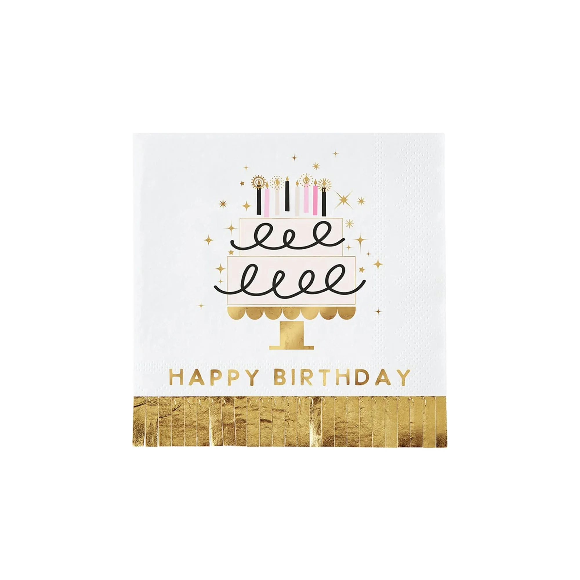 Happy Birthday Cake Fringed Dessert Napkins 20ct