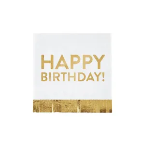Happy Birthday Gold Fringed Dessert Napkins 20ct