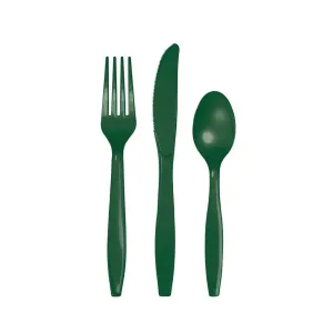 Hunter Green Premium Plastic Cutlery Set for 8