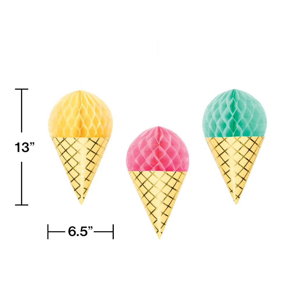 Ice Cream Cone Honeycomb Decorations 3ct