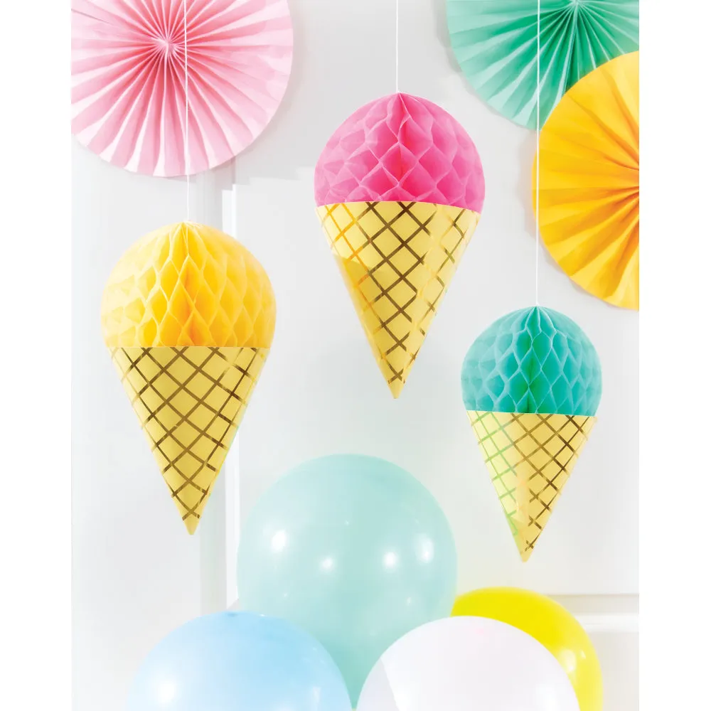 Ice Cream Cone Honeycomb Decorations 3ct