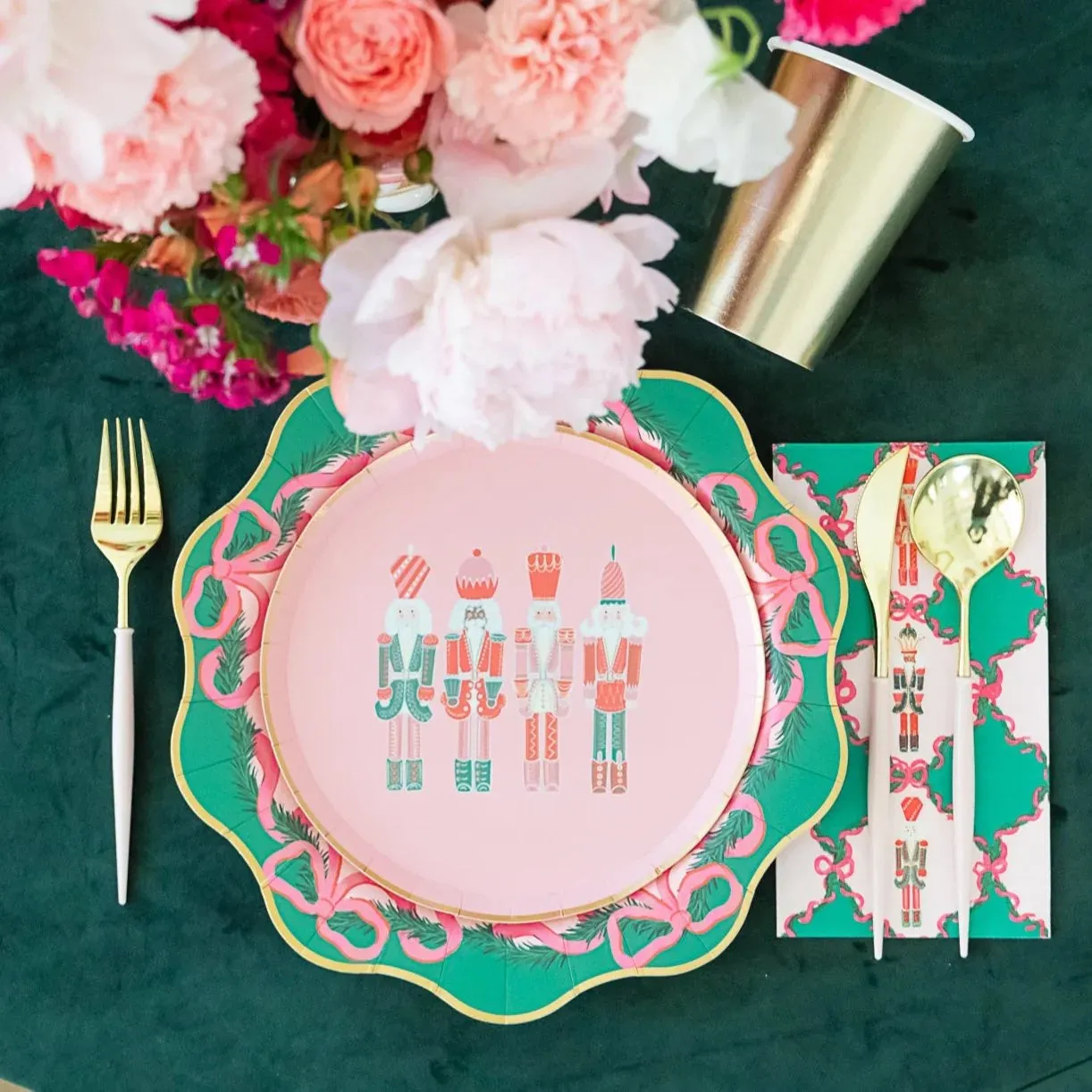 Lattice & Pink Christmas Nutcrackers Paper Guest Towels 20ct