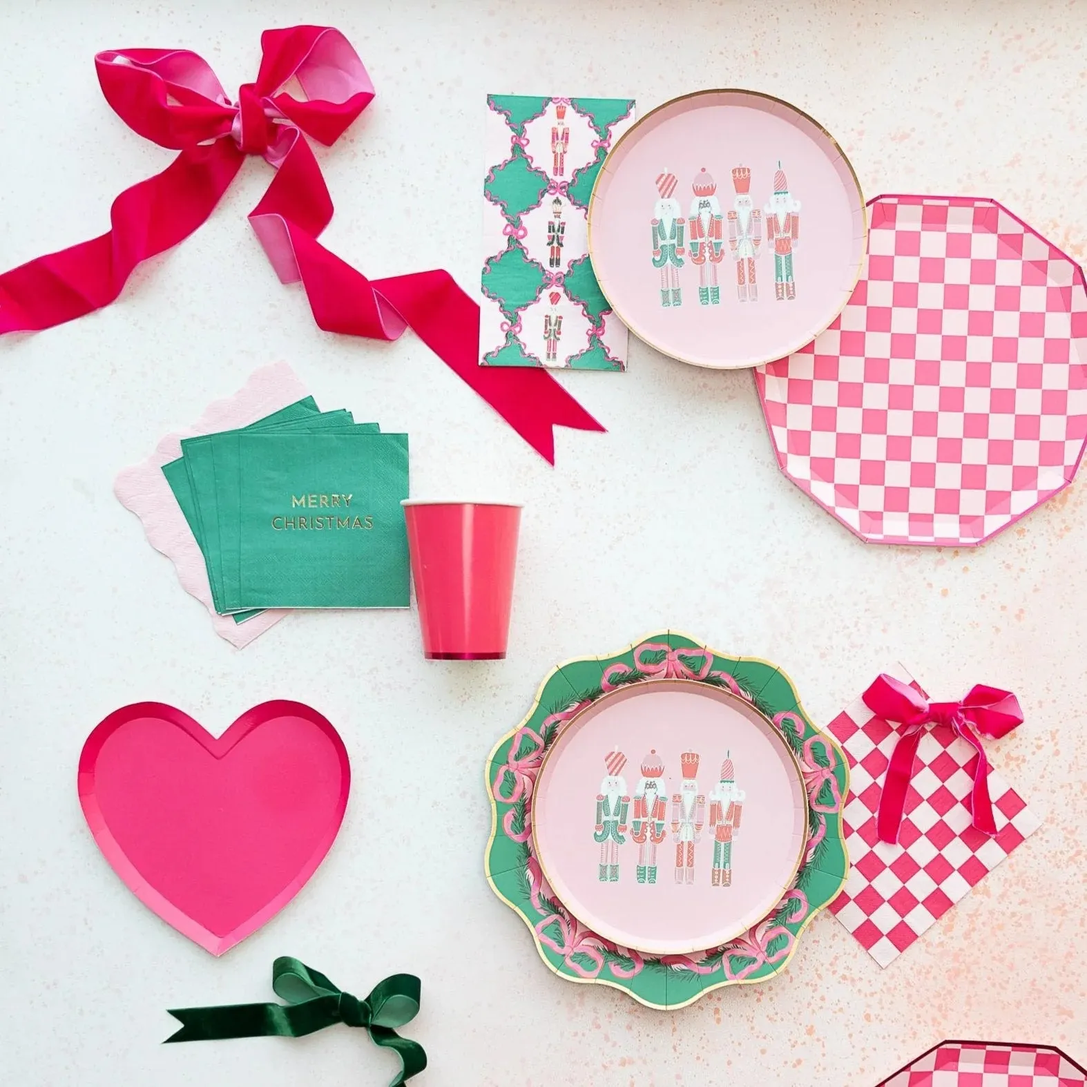 Lattice & Pink Christmas Nutcrackers Paper Guest Towels 20ct
