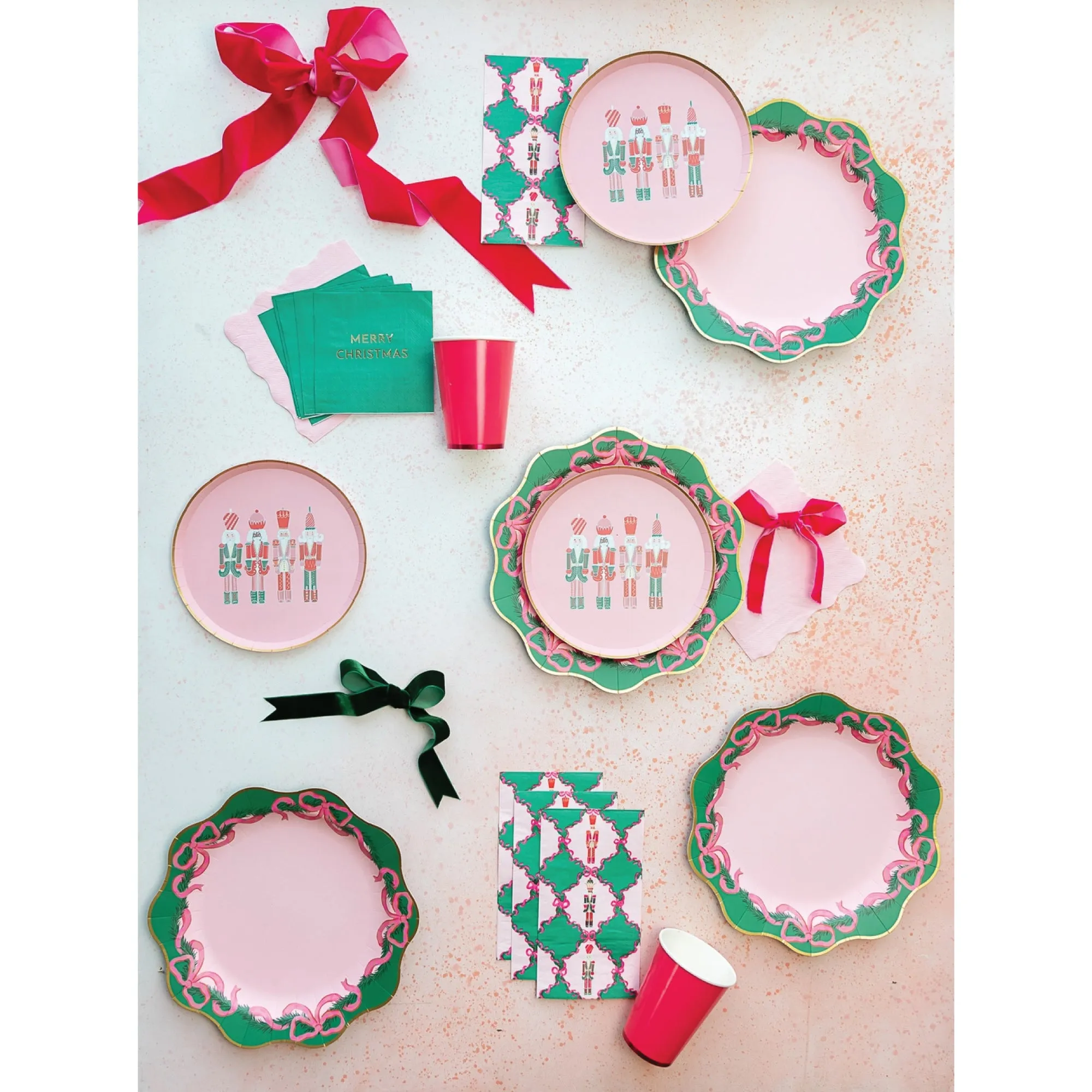 Lattice & Pink Christmas Nutcrackers Paper Guest Towels 20ct