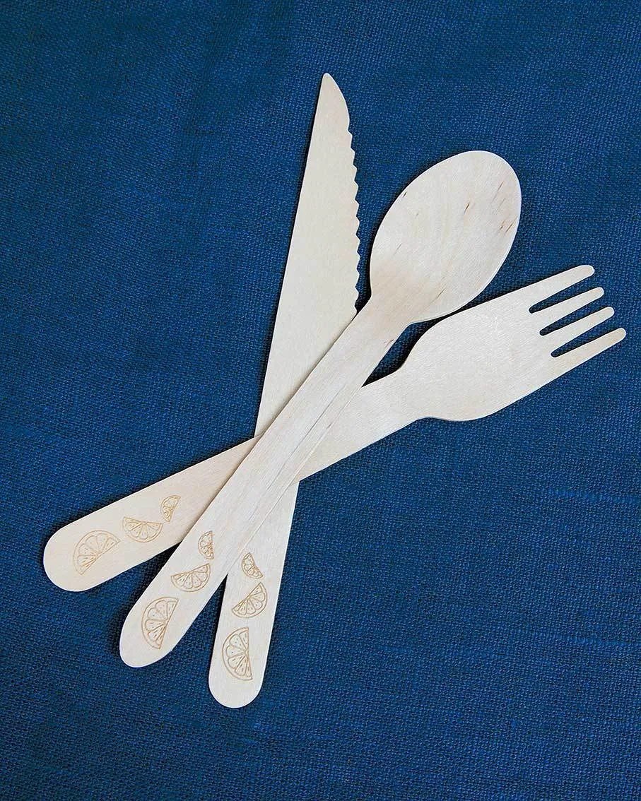 Lemon Wooden Cutlery Set for 6