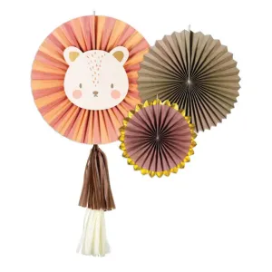 Leo the Lion Paper Fan Decorations 3ct