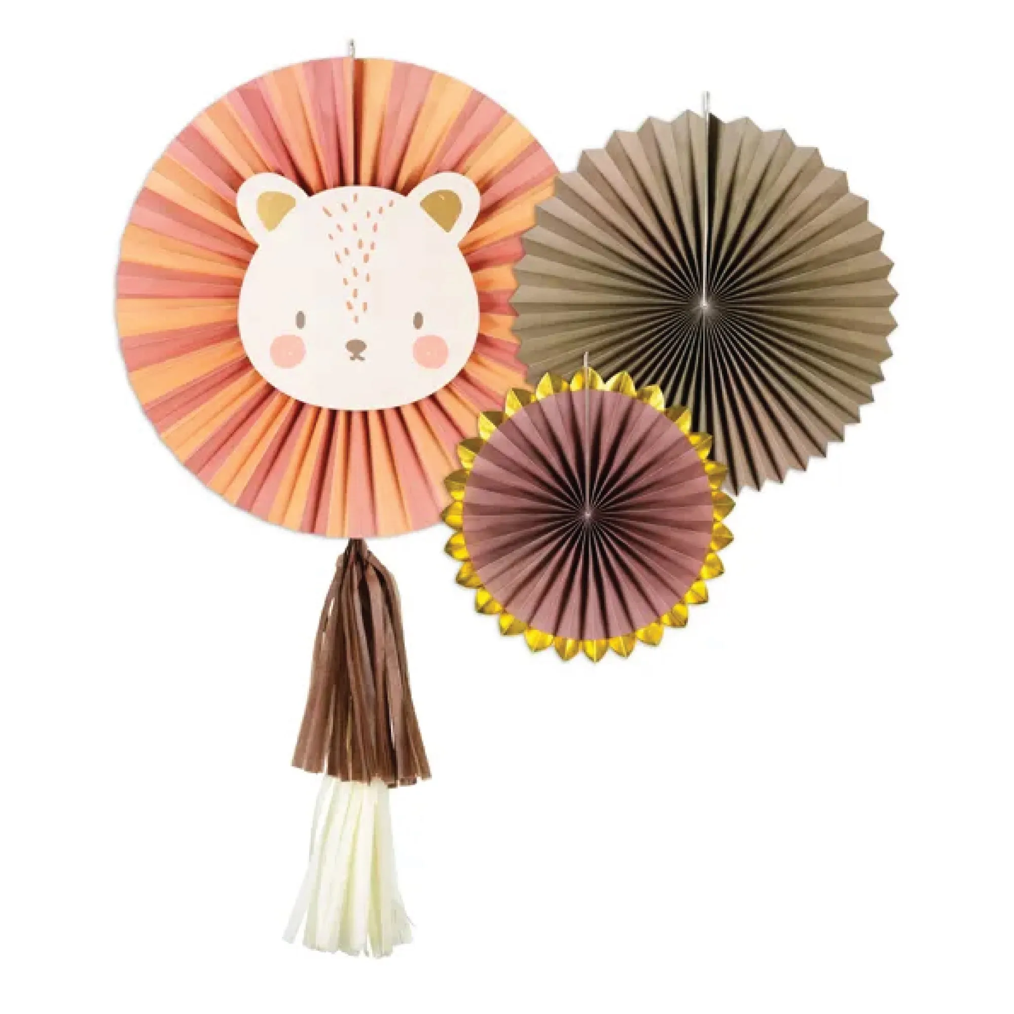Leo the Lion Paper Fan Decorations 3ct