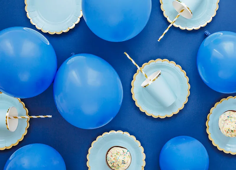 Light Blue & Gold Scalloped Dessert Plates 6ct