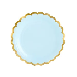 Light Blue & Gold Scalloped Dessert Plates 6ct