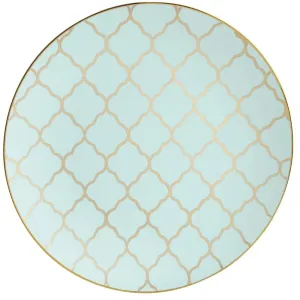 Light Mint Blue & Gold Lattice Plastic Dinner Plates 10ct