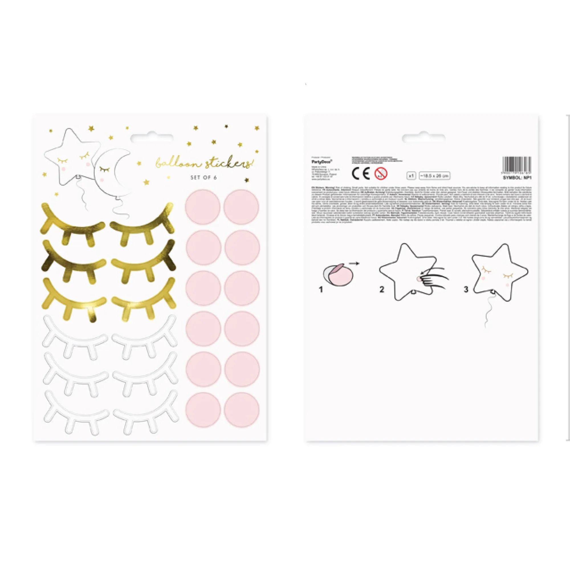 Little Star Eyelashes & Cheeks Balloon Stickers. 2 Sheets. 48pc