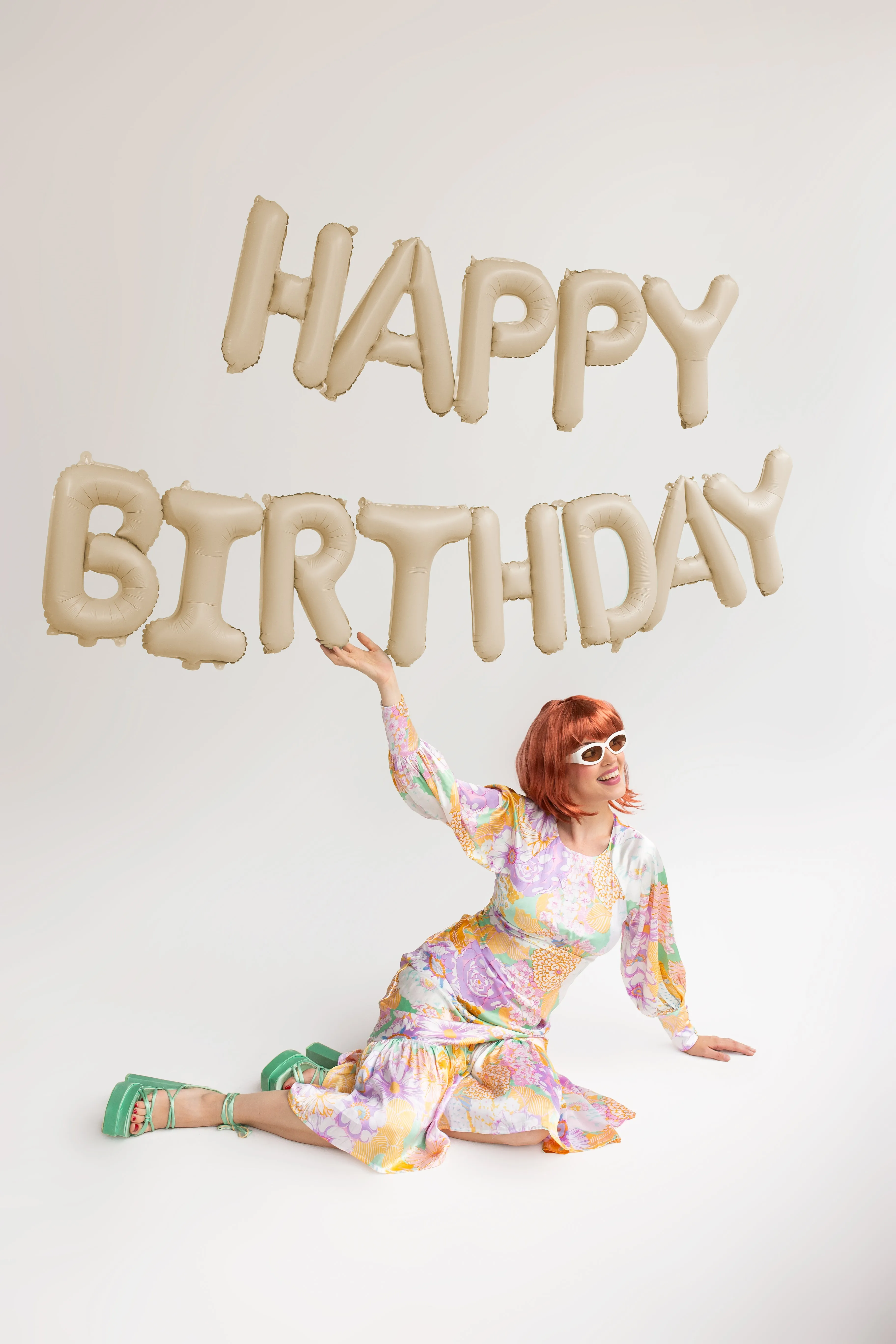Matte Beige Happy Birthday Balloons