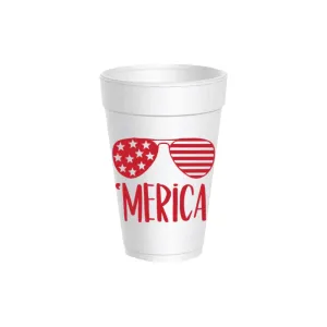 'Merica Patriotic Sunglasses Styrofoam Cups with Lids 10ct