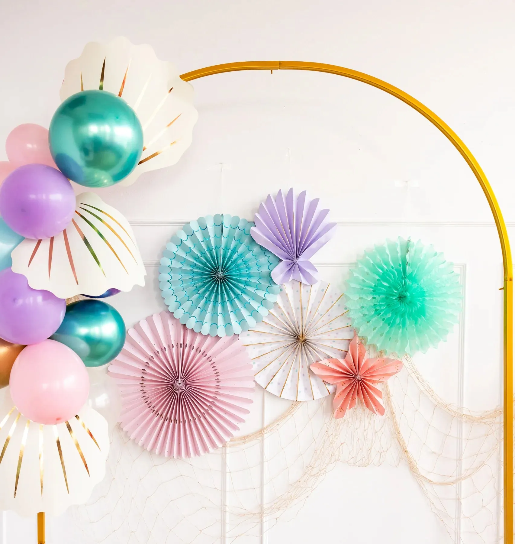 Mermaid Under the Sea Paper Fan Decorations 6ct