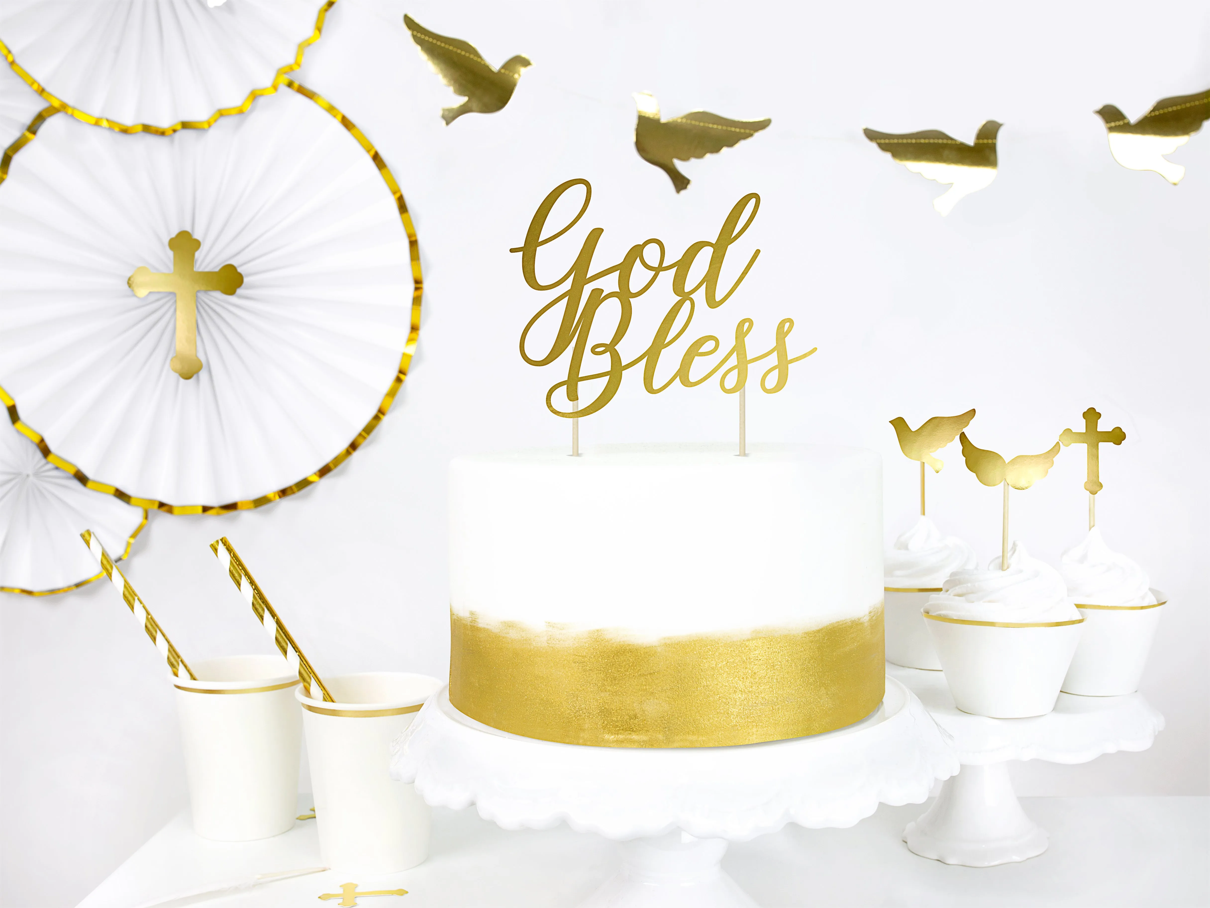 Metallic Gold God Bless Cake Topper