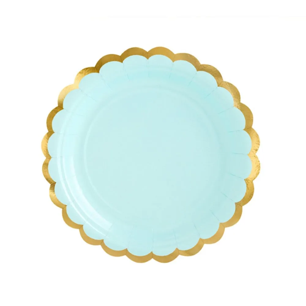 Mint Green & Gold Scalloped Dessert Plates 6ct