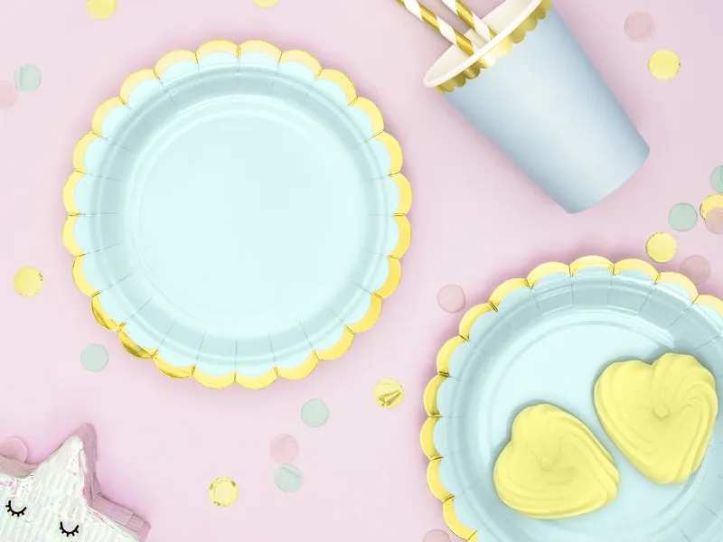 Mint Green & Gold Scalloped Dessert Plates 6ct