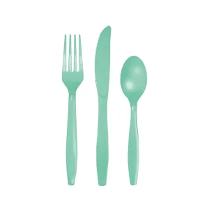 Mint Green Plastic Cutlery Set Set for 8