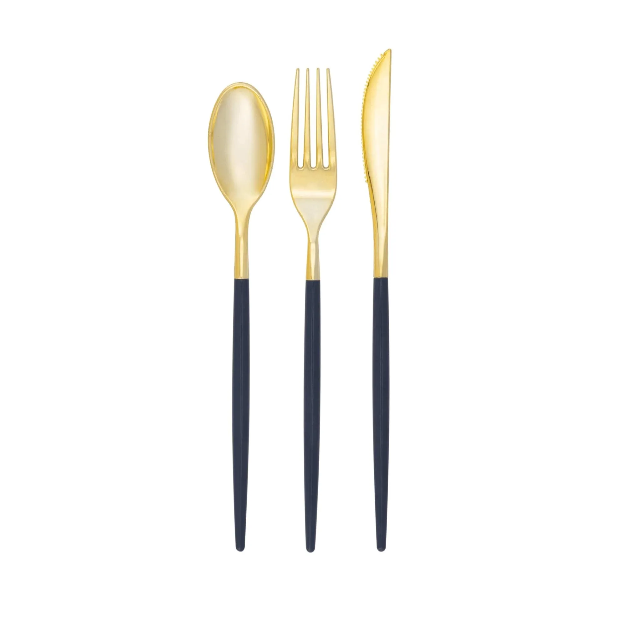 Navy & Gold Plastic Cutlery Set for 8