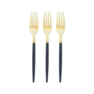 Navy & Gold Plastic Forks 32ct