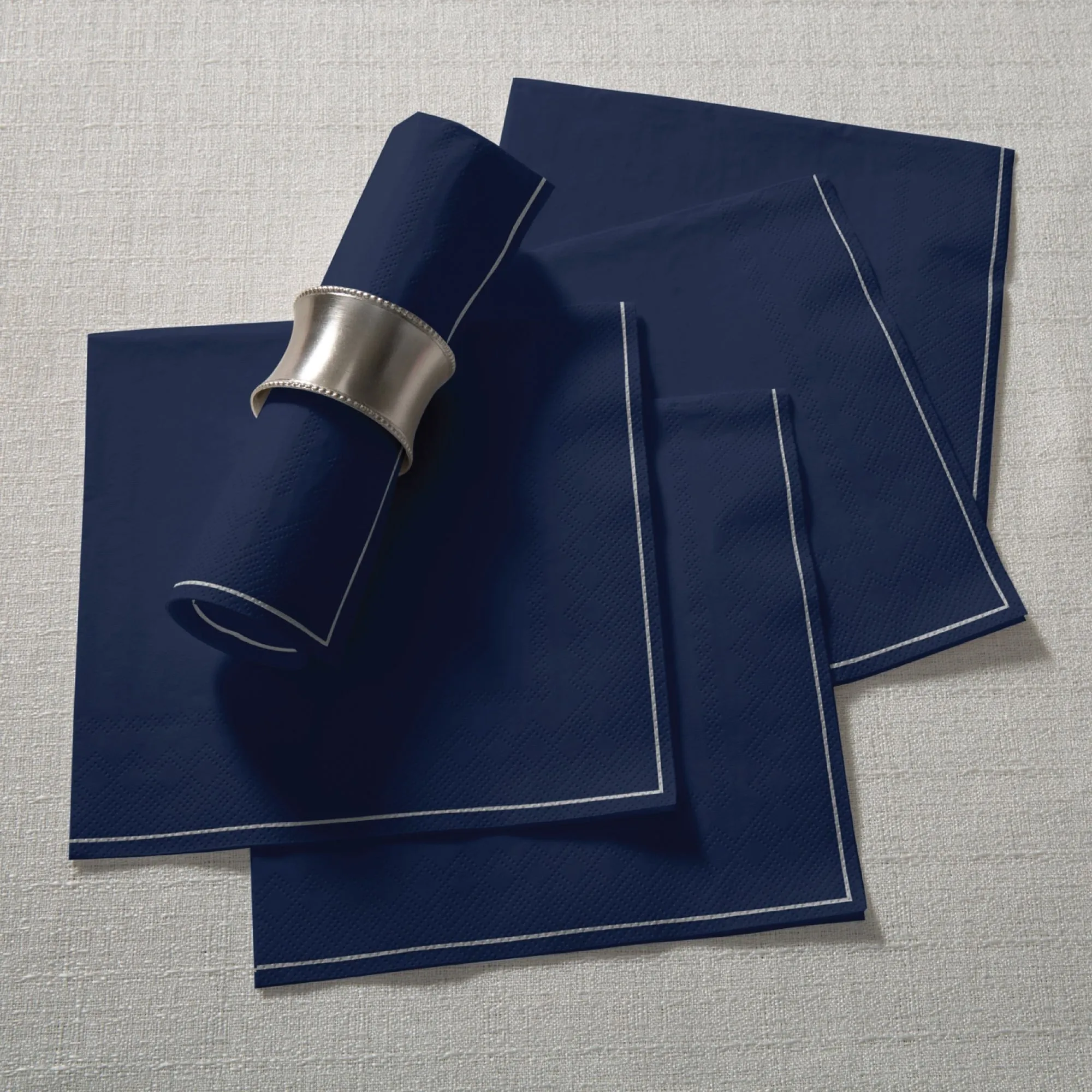 Navy & Silver Stripe Lunch Napkins 20ct