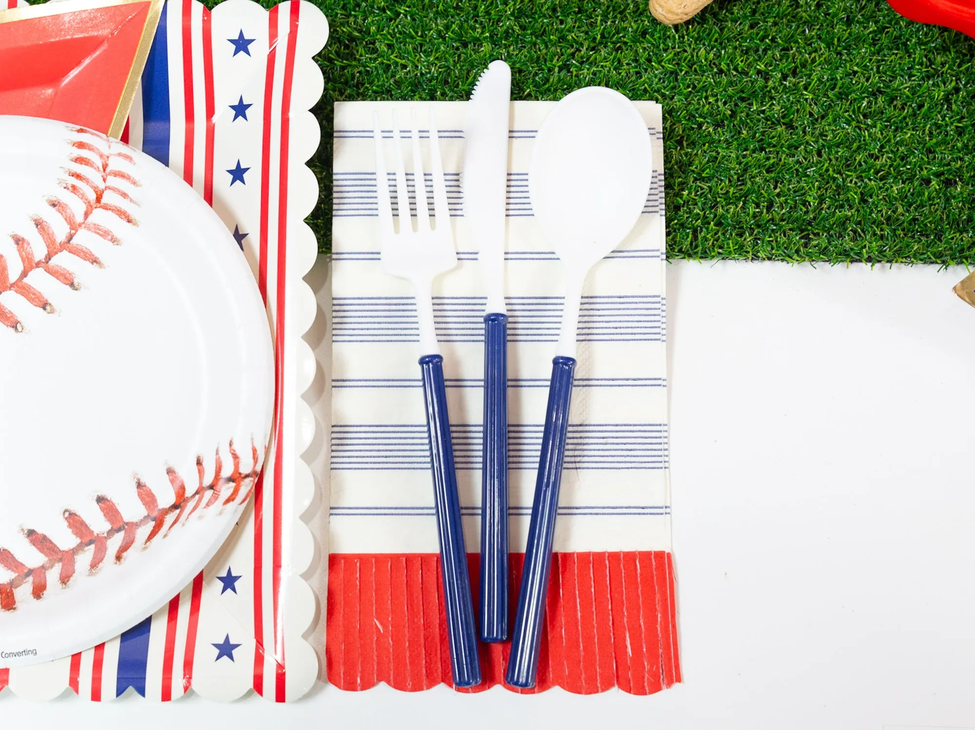 Navy & White Plastic Cutlery Set for 8