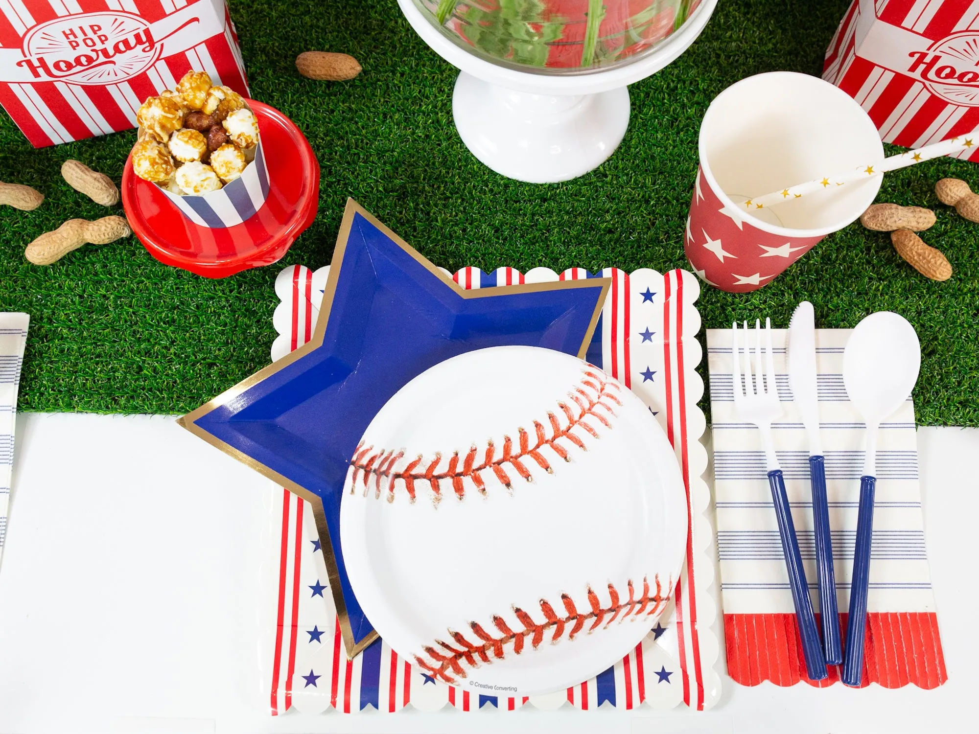 Navy & White Plastic Cutlery Set for 8