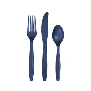 Navy Plastic Cutlery Set for 8
